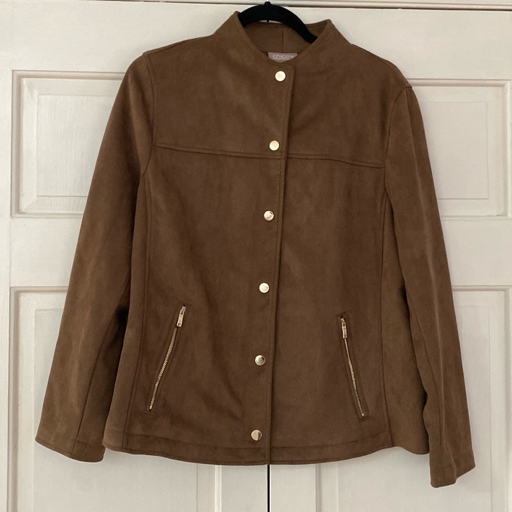 Chico’s Size‎ 2 Faux Suede Everywhere Jacket Brown Mink Dressy Chicos Size Large